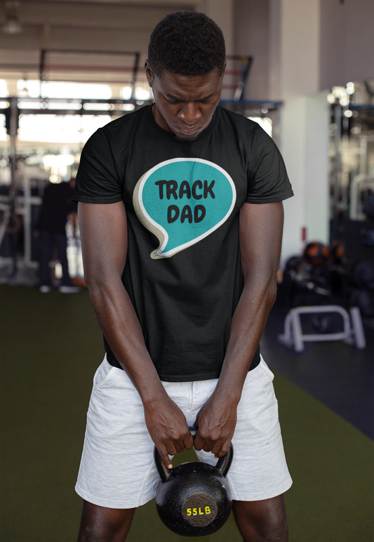 TRACK RUNNER SHIRTS TRACK DAD TSHIRT FOR TRACKSTAR RUNNER FANS T-SHIRTS UNIQUE GRAPHIC UNISEX TEES IN SPEECH BUBBLE DESIGN FIRST TIME DAD T-SHIRT TRACK TEES FATHER'S DAY GIFT FOR MEN SHIRTS GIFTS FOR NEW FATHER TSHIRTS GIFTS FOR DAD