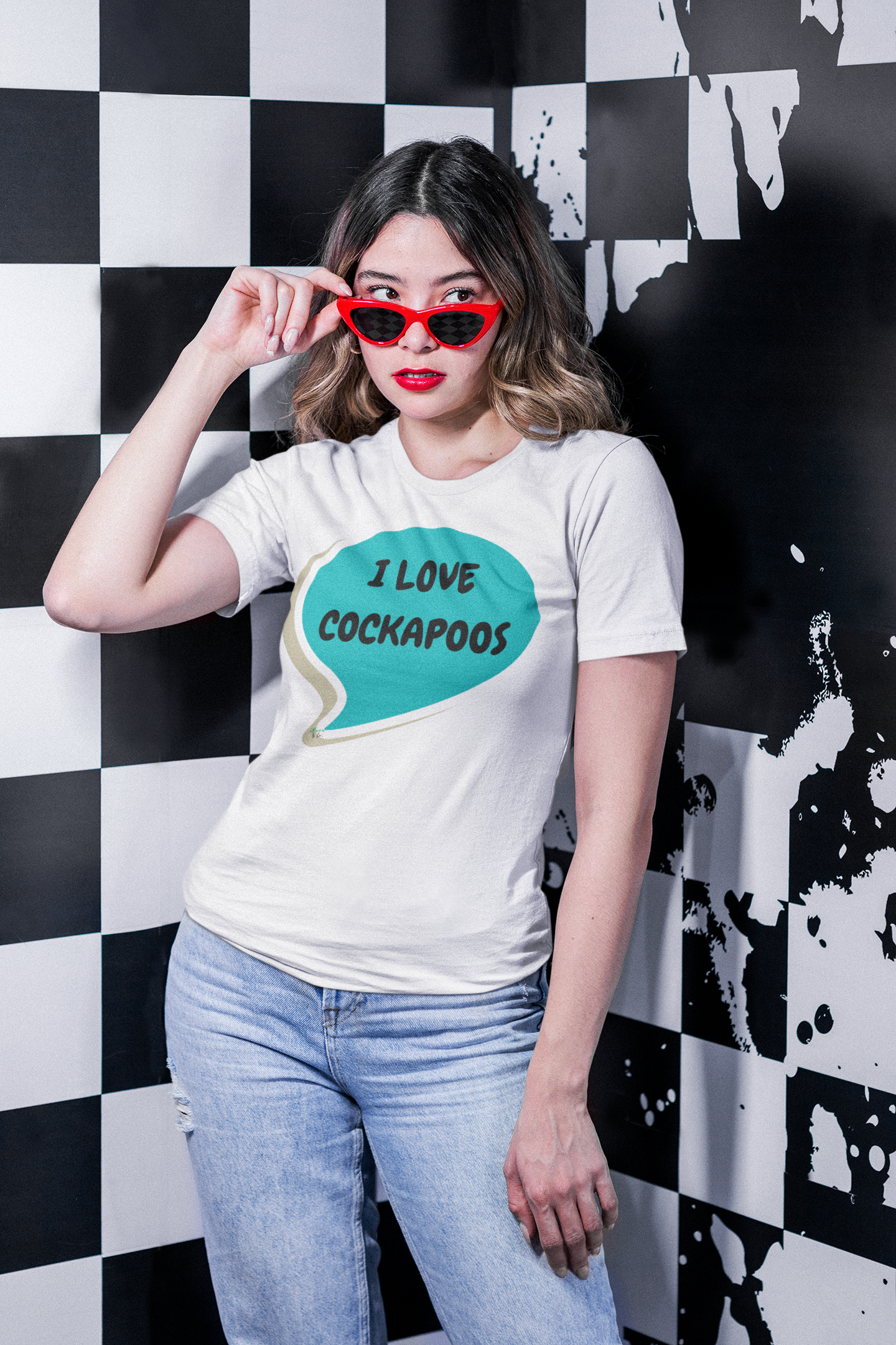 I LOVE COCKAPOOS T-SHIRT UNIQUE GRAPHIC UNISEX SPEECH BUBBLE DESIGN SHIRT STREETWEAR FASHION PET GIFTS DOG MOM TEE SHIRTS FOR WOMEN DOG DAD GIFT FOR MEN CLOTHING BRAND PET PARENTS