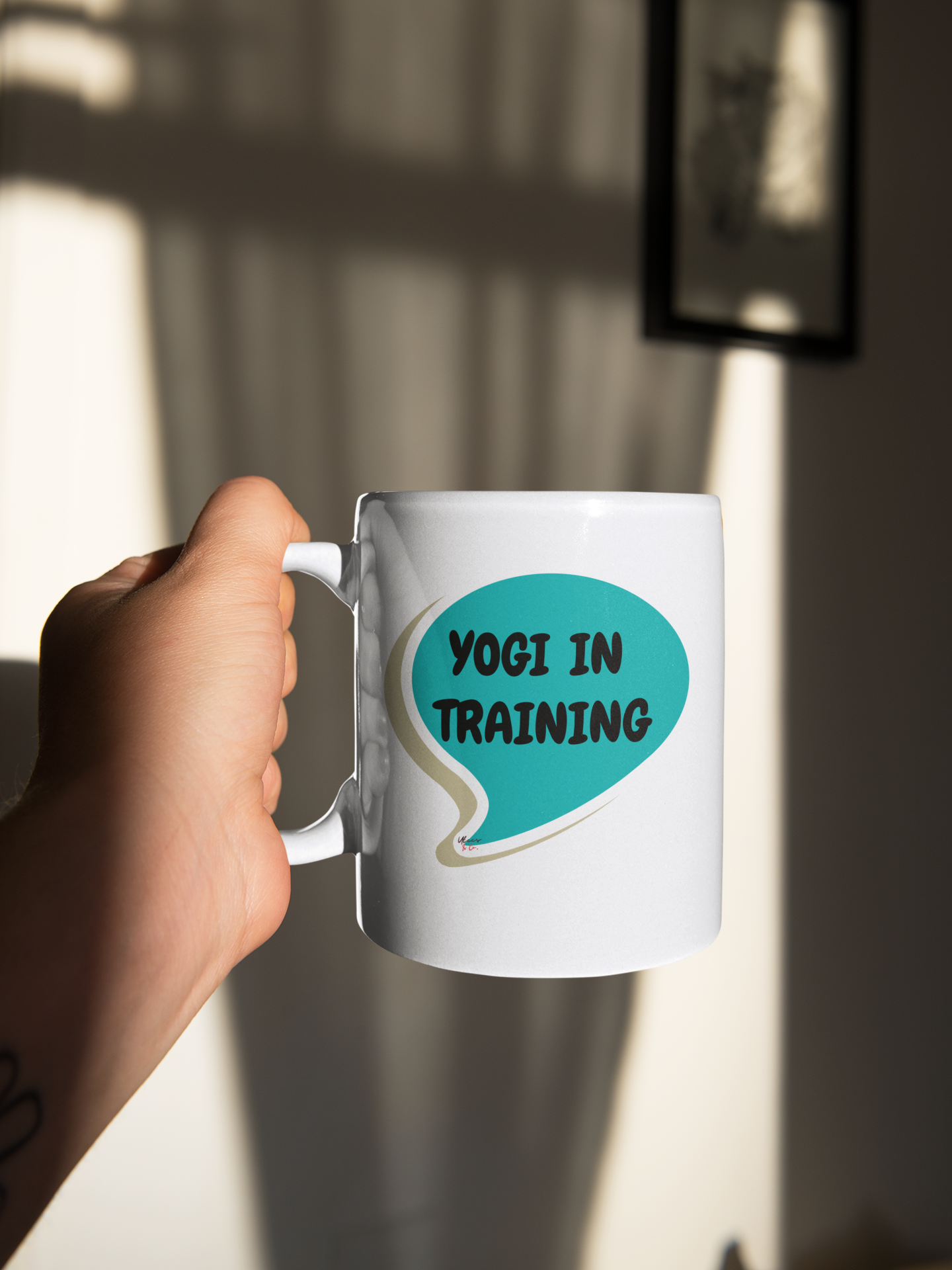 YOGI IN TRAINING COFFEE MUG IN SPEECH BUBBLE CERAMIC MUG 11oz NAMASTE GIFT FOR YOGI GIFT FOR YOGA EXERCISE AND HEALTHY LIVING