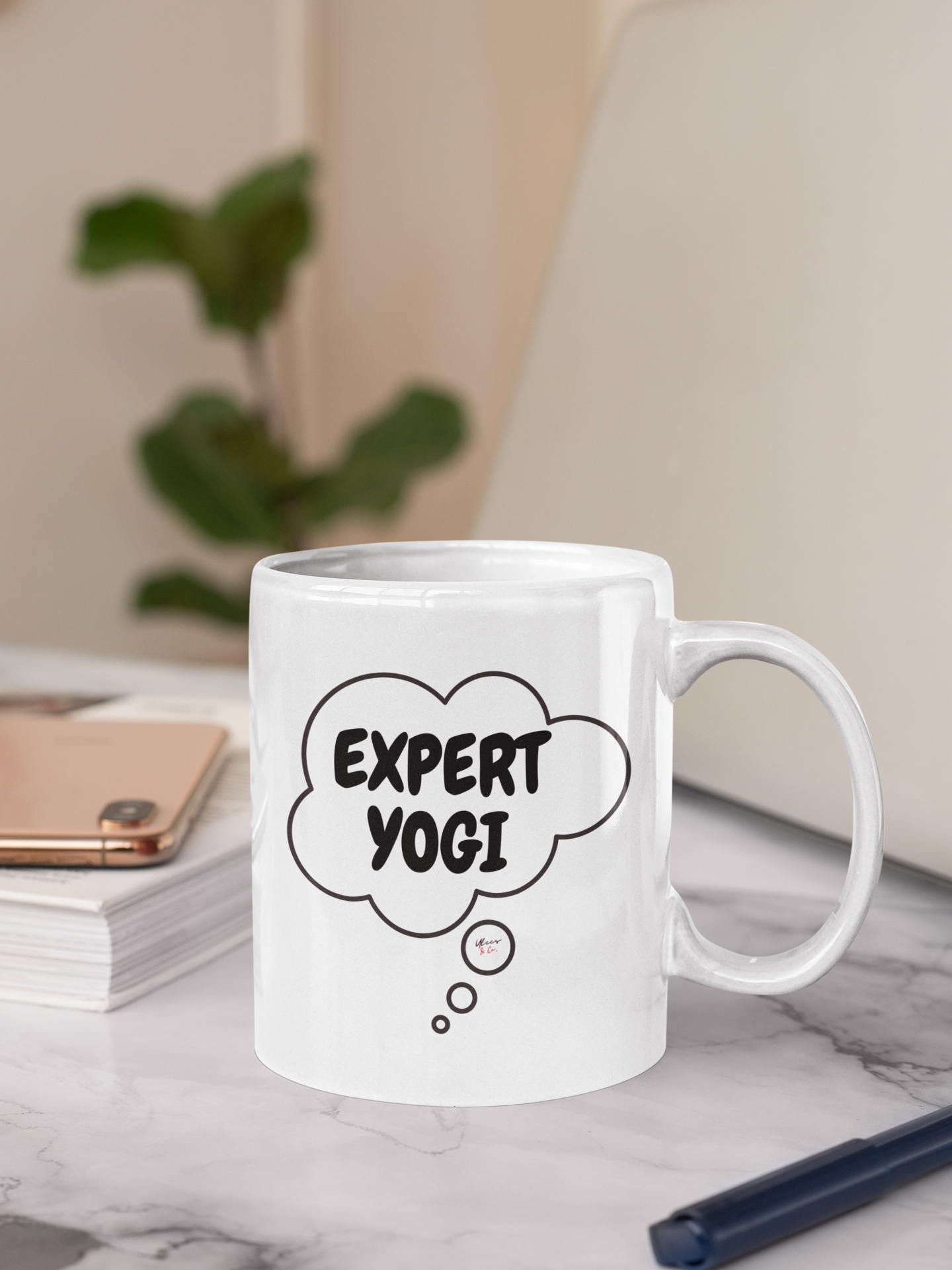 EXPERT YOGI COFFEE MUG IN THOUGHT BUBBLE CERAMIC MUG 11oz NAMASTE GIFT FOR YOGI GIFT FOR YOGA EXERCISE AND HEALTHY LIVING GIFT FOR HEAD YOGI IN CHARGE