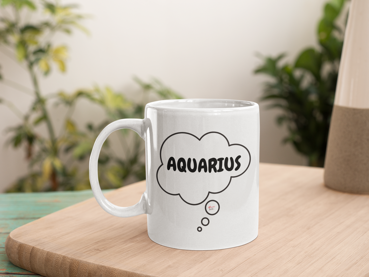 AQUARIUS ZODIAC SIGN COFFEE MUG IN THOUGHT BUBBLE GIFT FOR COFFEE LOVERS COFFEE MUG FOR COFFEE DRINKER AQUARIUS ZODIAC HOROSCOPE SIGN GIFT