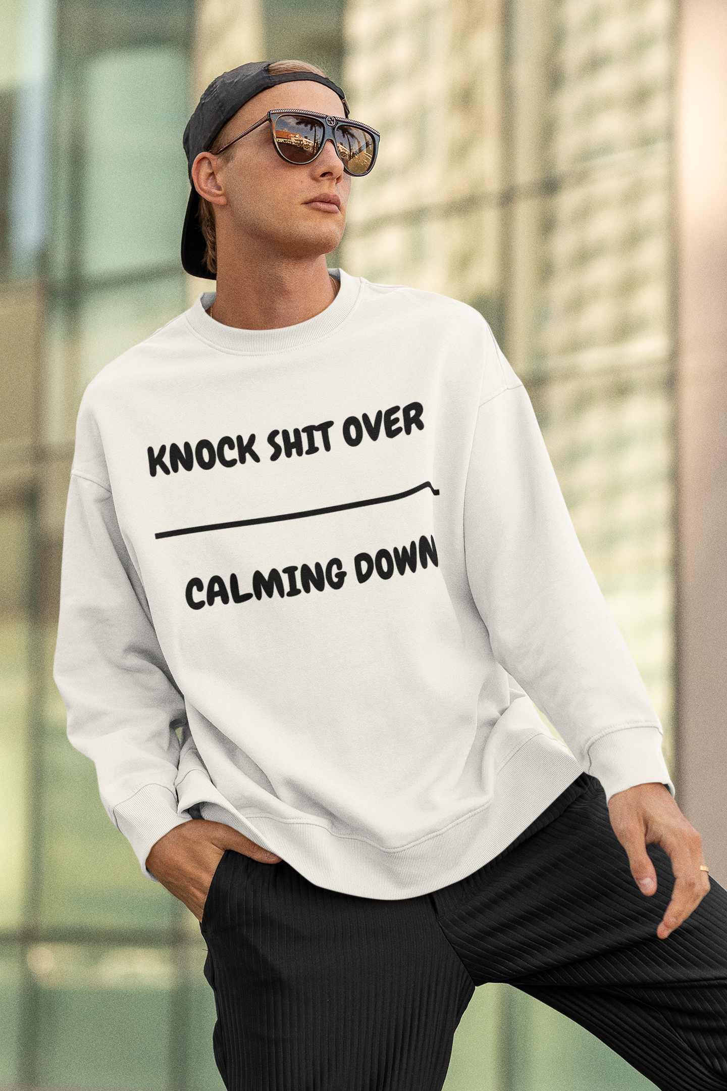 KNOCKING SHIT OVER OVER CALMING DOWN SWEATSHIRT IN TEXT ONLY GRAPHIC UNISEX CREWNECK PULLOVER SWEATSHIRT FUNNY SAYINGS SWEATSHIRTS SWEATER SARCASTIC SAYINGS SWEATSHIRTS FOR WOMEN SWEATSHIRTS FOR MEN GIFT IDEAS