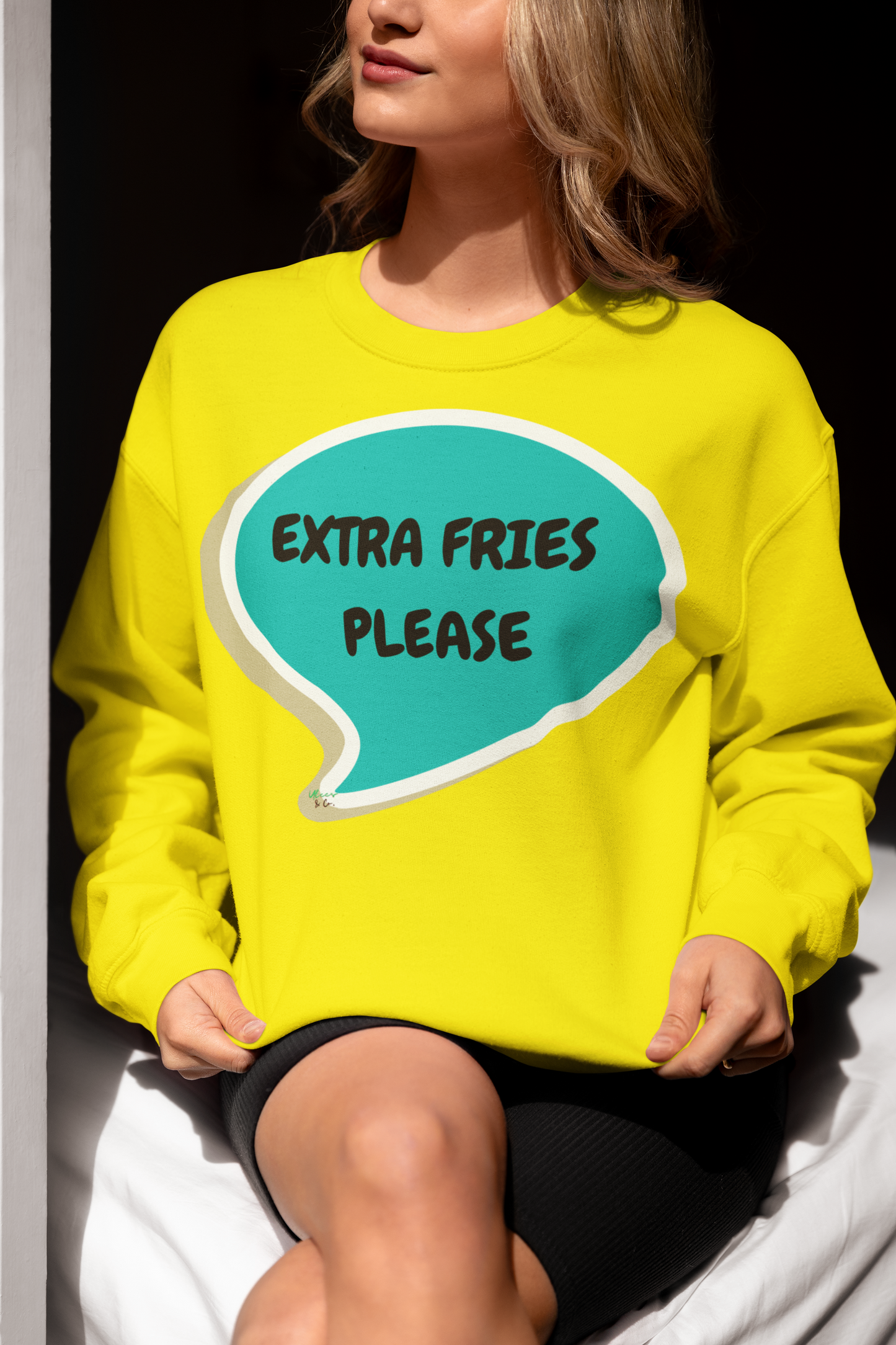 EXTRA FRIES PLEASE SWEATSHIRT IN SPEECH BUBBLE UNISEX CREWNECK PULLOVER SWEATSHIRT FUNNY SAYINGS SWEATER SARCASTIC SAYINGS SWEATSHIRTS FOR MEN SWEATSHIRTS FOR WOMEN