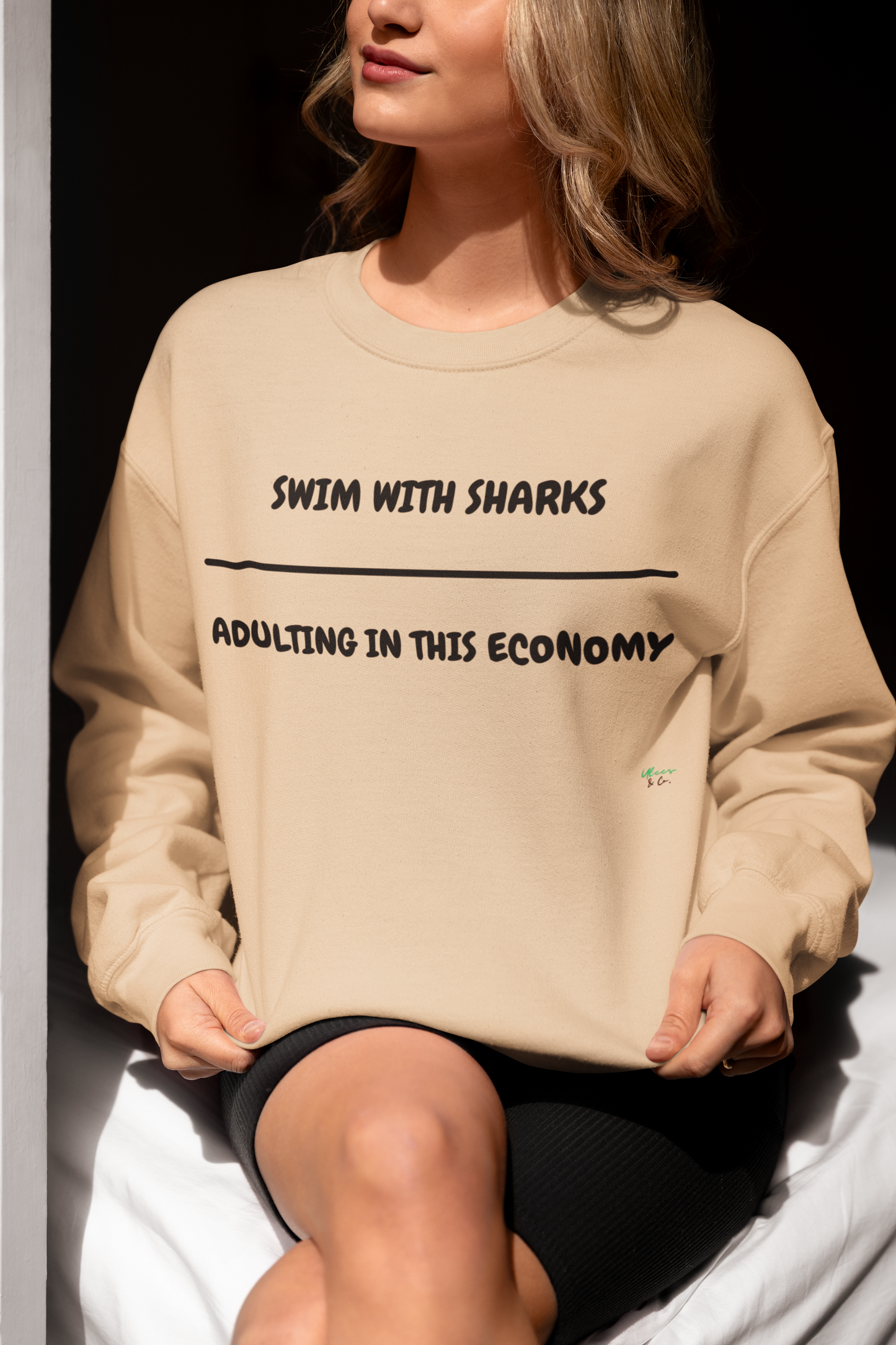 SWIM WITH SHARKS OVER ADULTING IN THIS ECONOMY T-SHIRT TEXT ONLY GRAPHIC UNISEX TSHIRT FUNNY SAYINGS T SHIRT SARCASTIC SAYINGS T-SHIRT HILARIOUS SHIRTS SARCASM TEES GIFTS FOR WOMEN GIFT FOR MEN