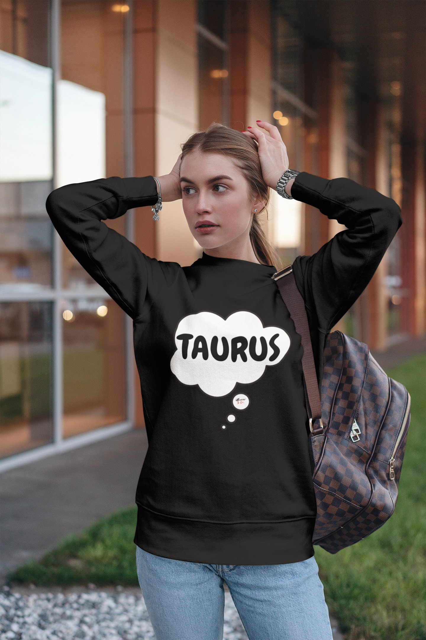 TAURUS ZODIAC SIGN IN THOUGHT BUBBLE UNISEX CREWNECK PULLOVER SWEATSHIRT HOROSCOPE TAURUS SIGN SWEATERS FOR HIM SWEATSHIRTS FOR HER ASTROLOGY TAURUS SIGNS GIFTS