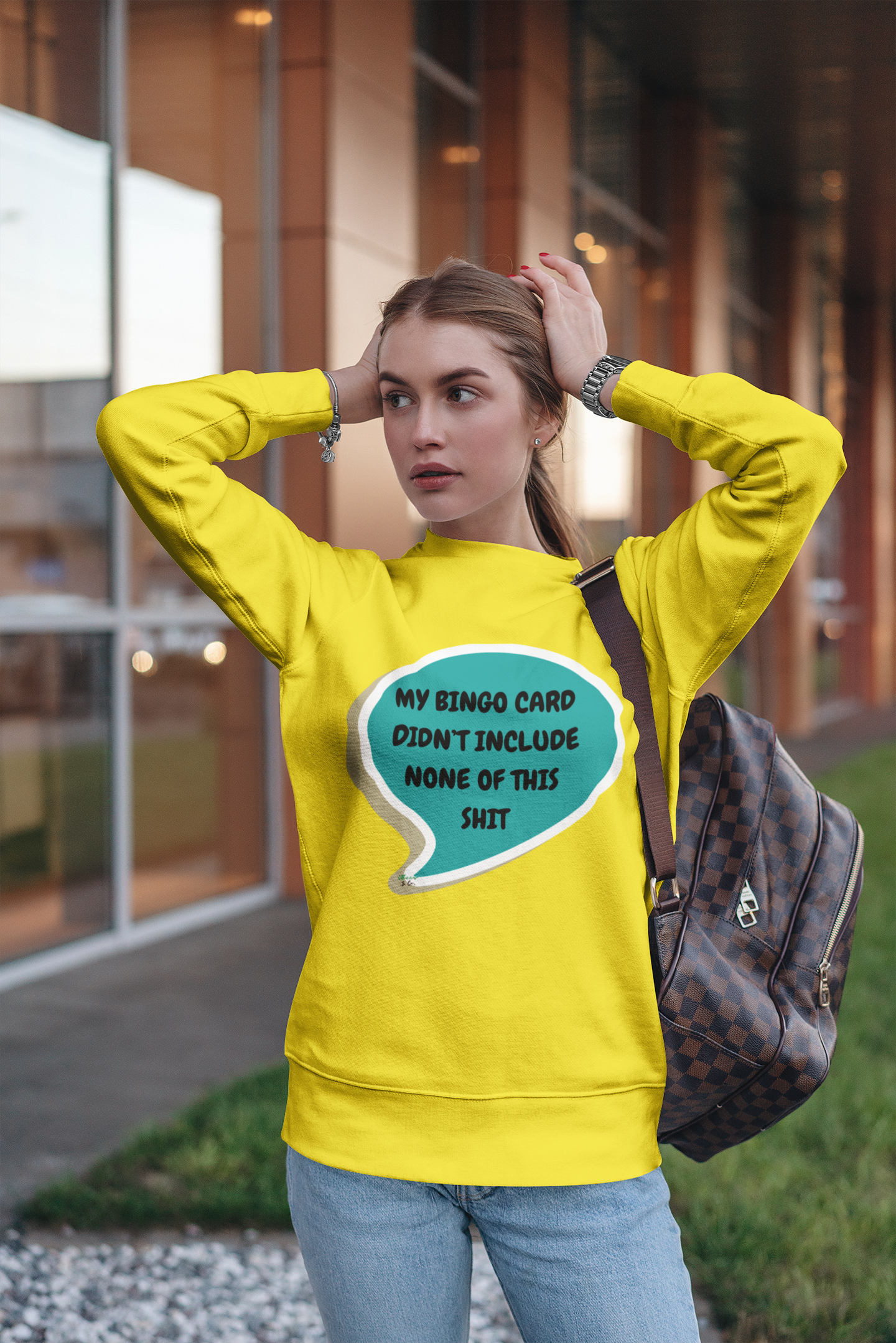 MY BINGO CARD DIDN'T INCLUDE NONE OF THIS SHIT SWEATSHIRT IN SPEECH BUBBLE UNISEX CREWNECK PULLOVER SWEATSHIRT FUNNY SAYINGS SWEATER SARCASTIC SAYINGS SWEATSHIRTS