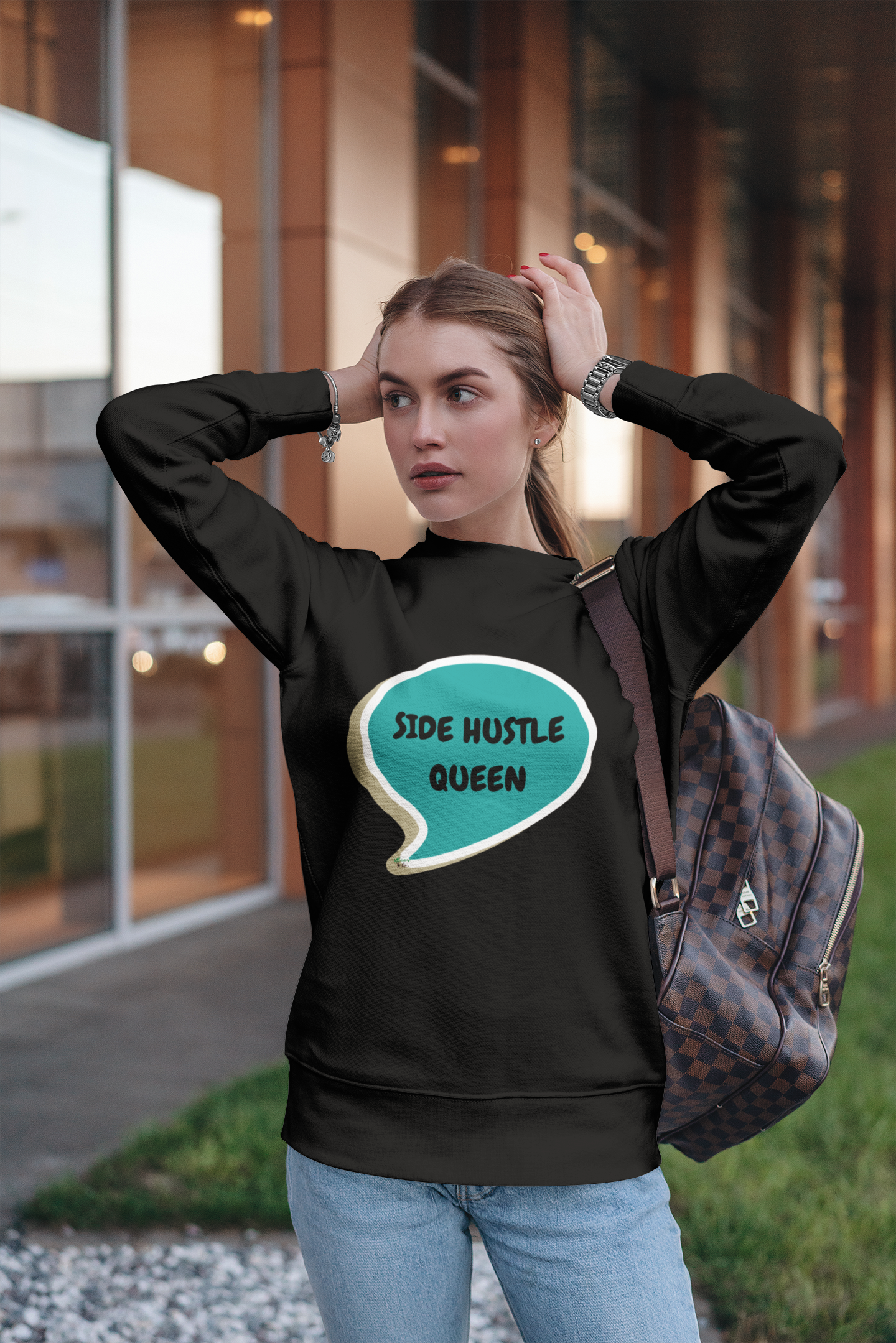SIDE HUSTLE QUEEN SWEATSHIRT IN SPEECH BUBBLE GRAPHIC UNISEX CREWNECK PULLOVER SWEATSHIRT ENTREPRENEUR SWEATER SWEATSHIRTS SECOND JOBS SWEATSHIRTS FOR WOMEN SWEATSHIRTS SIDE HUSTLE JOBS FOR MEN GIFT IDEAS