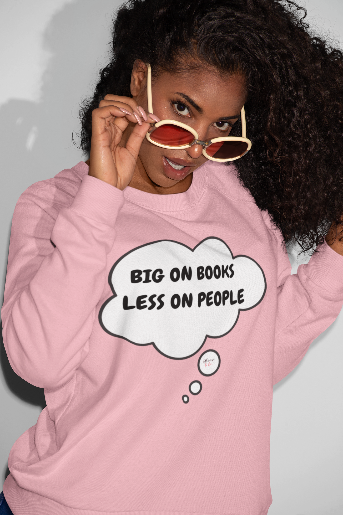 BIG ON BOOKS LESS ON PEOPLE IN THOUGHT BUBBLE UNISEX PULLOVER CREWNECK SWEATSHIRT GIFT SWEATSHIRT FOR WOMEN SWEATER FOR MEN SARCASTIC SWEATSHIRT FUNNY SAYINGS SWEATERS