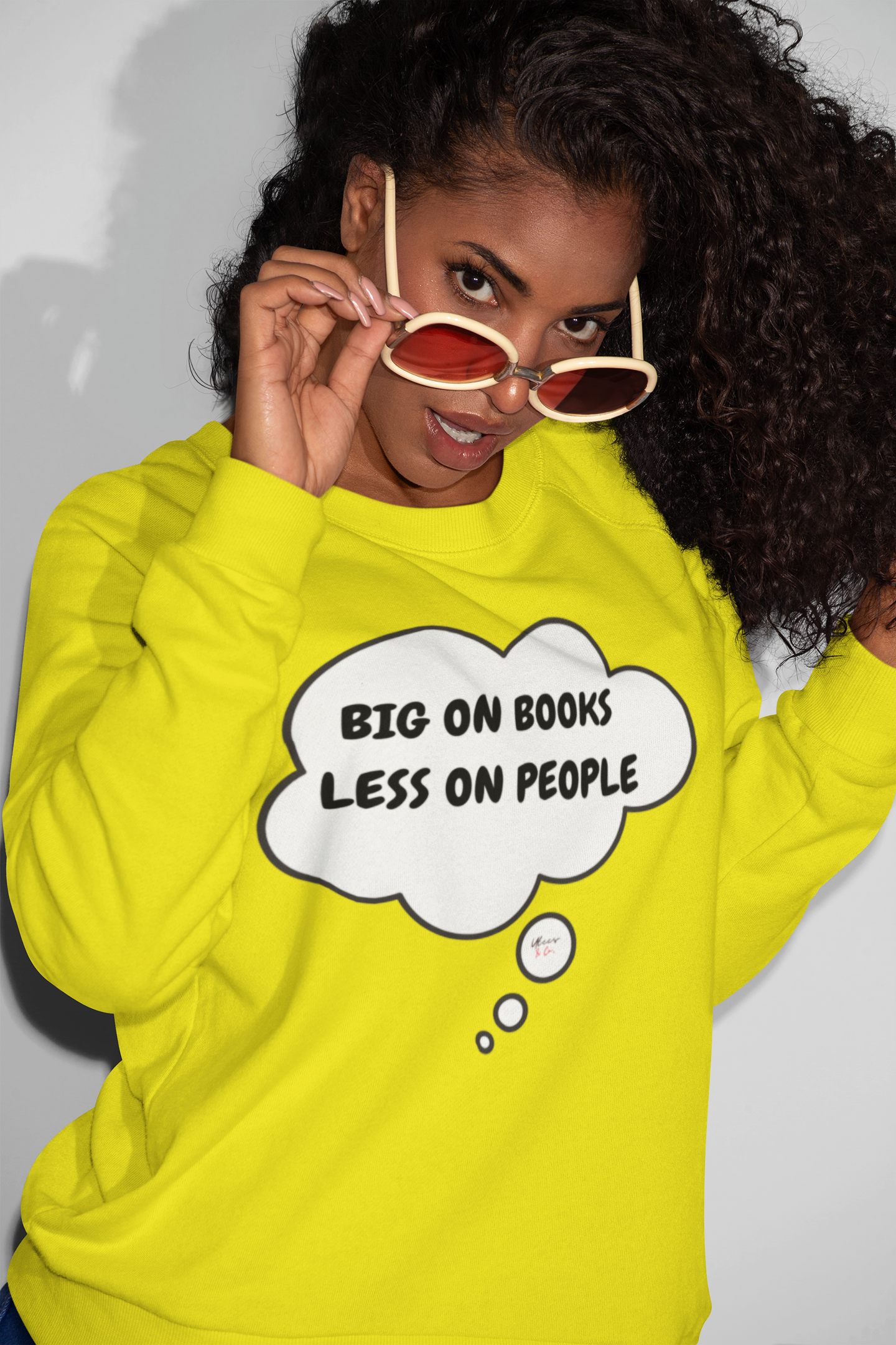 BIG ON BOOKS LESS ON PEOPLE IN THOUGHT BUBBLE UNISEX PULLOVER CREWNECK SWEATSHIRT GIFT SWEATSHIRT FOR WOMEN SWEATER FOR MEN SARCASTIC SWEATSHIRT FUNNY SAYINGS SWEATERS