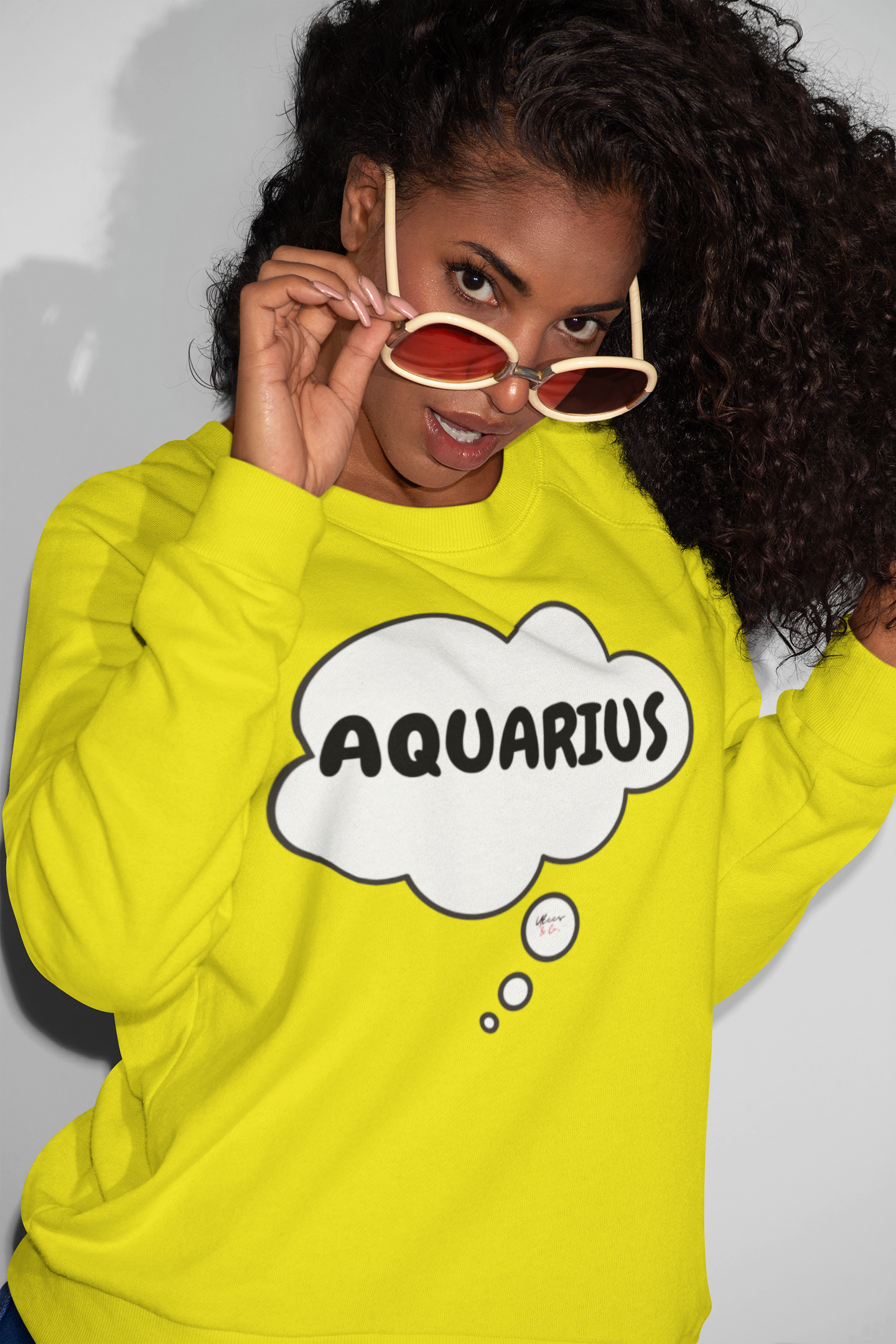 AQUARIUS ZODIAC SIGN IN THOUGHT BUBBLE UNISEX PULLOVER CREWNECK SWEATSHIRT GIFT FOR WOMEN BIRTHDAY AQUARIUS SIGN SWEATSHIRT GIFT FOR MEN HOROSCOPE AQUARIUS SIGN SWEATER