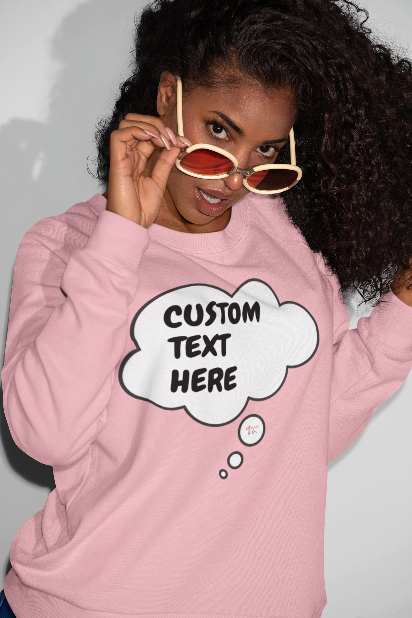 PERSONALIZED CUSTOMIZE A GIFT WITH A THOUGHT BUBBLE PULLOVER SWEATER NAME OR FUNNY SAYING ON A UNISEX CREWNECK SWEATER GIFT FOR HER SWEATSHIRT GIFT WITH HIS NAME PERSONALIZED ON IT