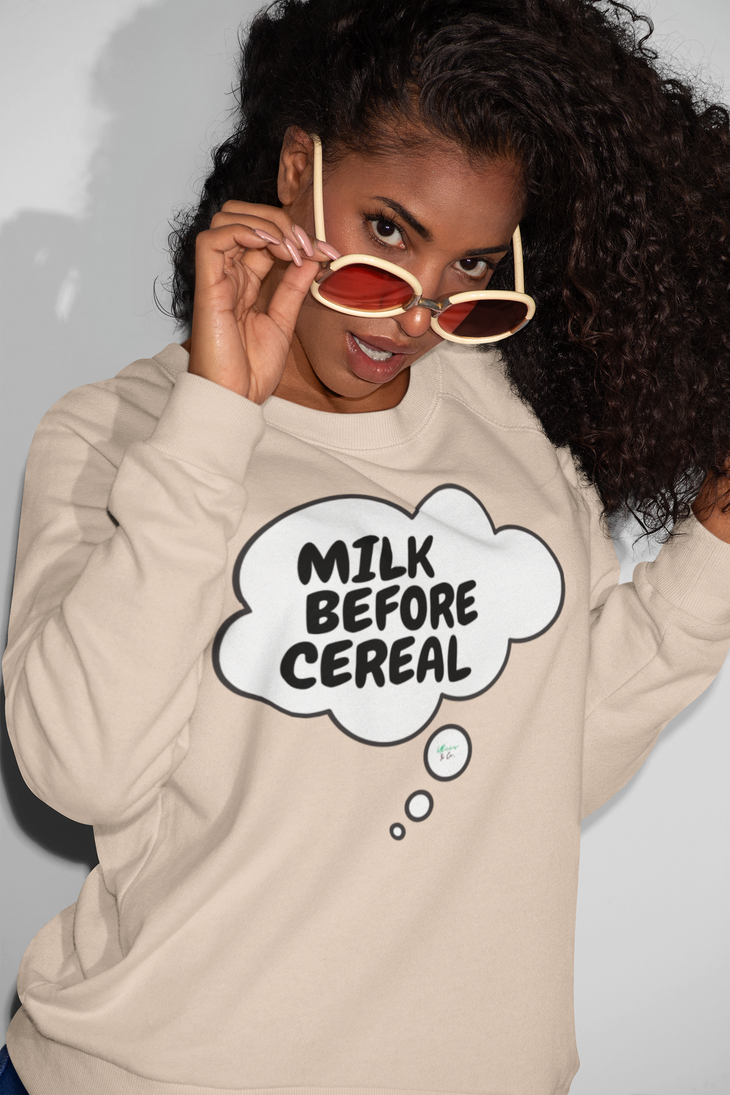 MILK BEFORE CEREAL SWEATSHIRT IN THOUGHT BUBBLE UNIQUE GRAPHIC UNISEX CREWNECK PULLOVER STREETWEAR FASHION SWEATSHIRT BREAKFAST FOODS SWEATER SWEATSHIRTS CEREAL SWEATSHIRTS FOR WOMEN SWEATSHIRTS FOR MEN GIFT IDEAS FOR WOMEN MEN'S WEAR WOMEN'S WEAR