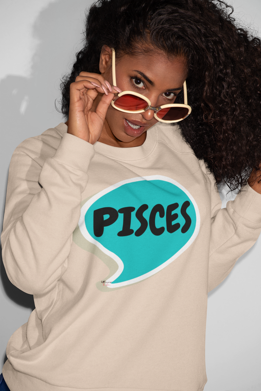 PISCES ZODIAC SIGN IN SPEECH BUBBLE UNISEX CREWNECK PULLOVER SWEATSHIRT HOROSCOPE PISCES ZODIAC SIGNS SWEATER ASTRONOMY PISCES SIGNS SWEATSHIRT PISCES ZODIAC SYMBOLS SWEATSHIRT PISCES SIGN ZODIAC SEASON