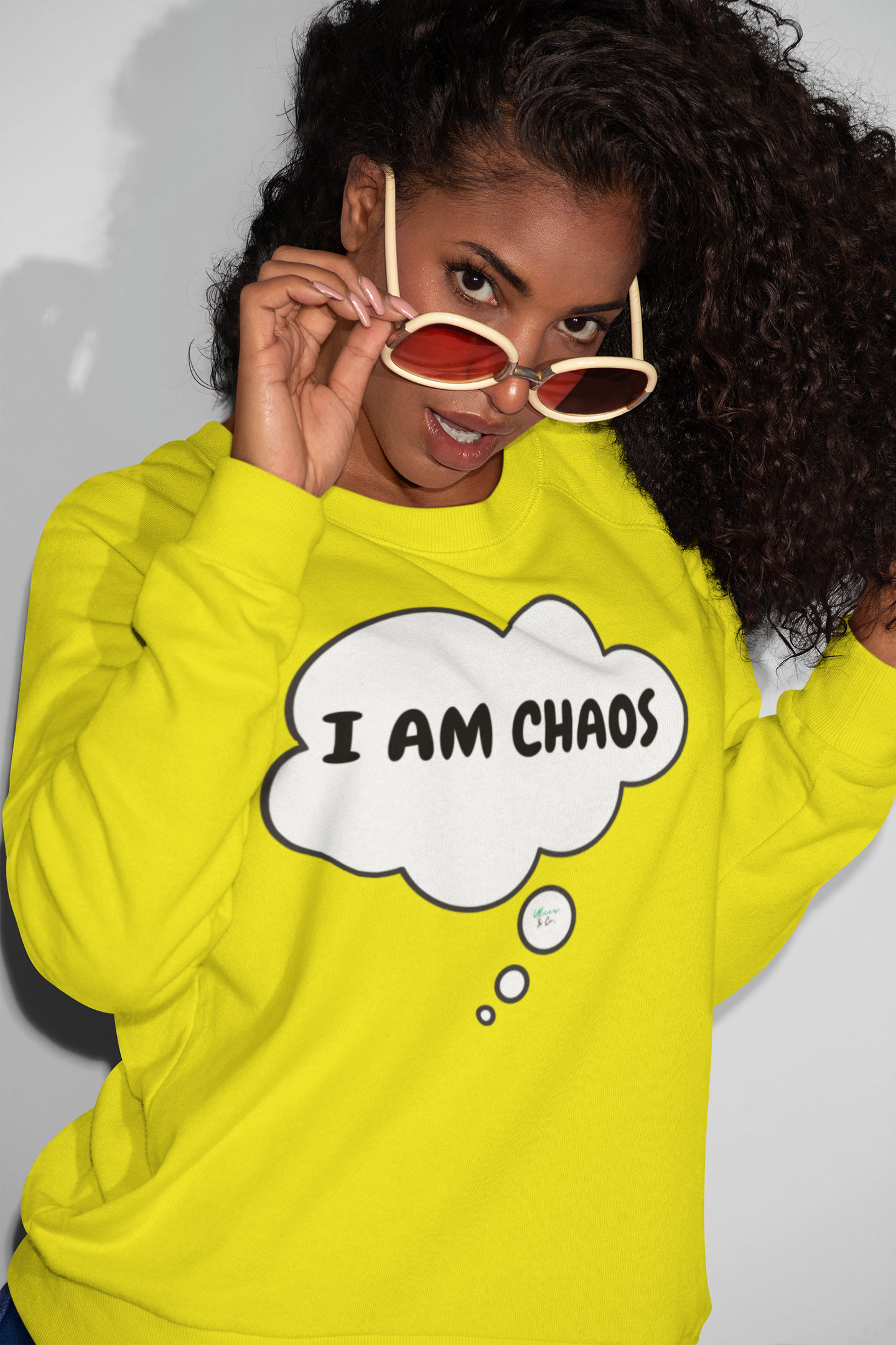 I AM CHAOS SWEATSHIRT IN THOUGHT BUBBLE UNISEX CREWNECK PULLOVER SWEATSHIRT FUNNY SAYINGS SWEATER SARCASTIC SAYINGS SWEATSHIRTS