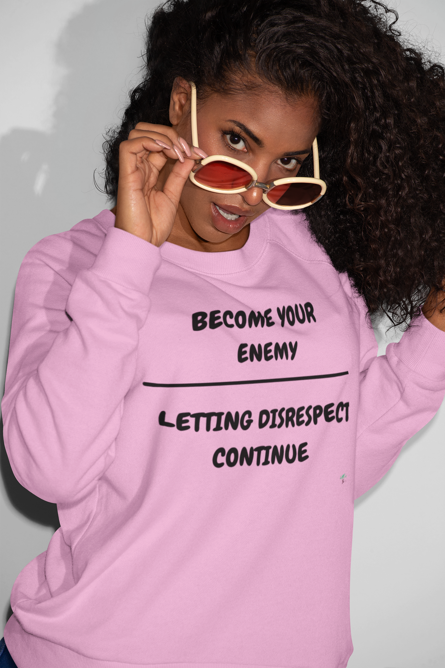 BECOME YOUR ENEMY OVER LETTING DISRESPECT CONTINUE SWEATSHIRT IN TEXT ONLY GRAPHIC UNISEX CREWNECK PULLOVER SWEATSHIRT FUNNY SAYINGS SWEATSHIRTS SWEATER SARCASTIC SAYINGS SWEATSHIRTS FOR WOMEN SWEATSHIRTS FOR MEN GIFT IDEAS