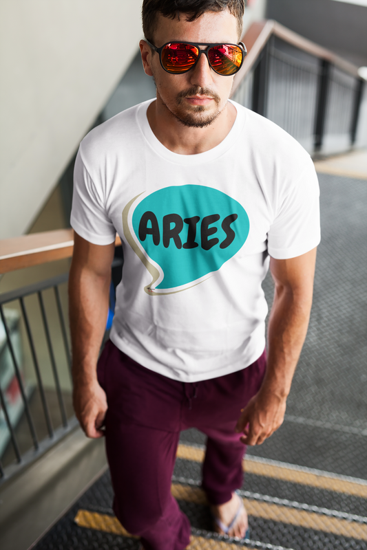 ARIES ZODIAC SIGN T-SHIRT IN SPEECH BUBBLE ARIES HOROSCOPE ASTRONOMY SIGN UNISEX T SHIRT ARIES BIRTHDAY SIGN ARIES SEASON TSHIRT GIFT FOR AN ARIES