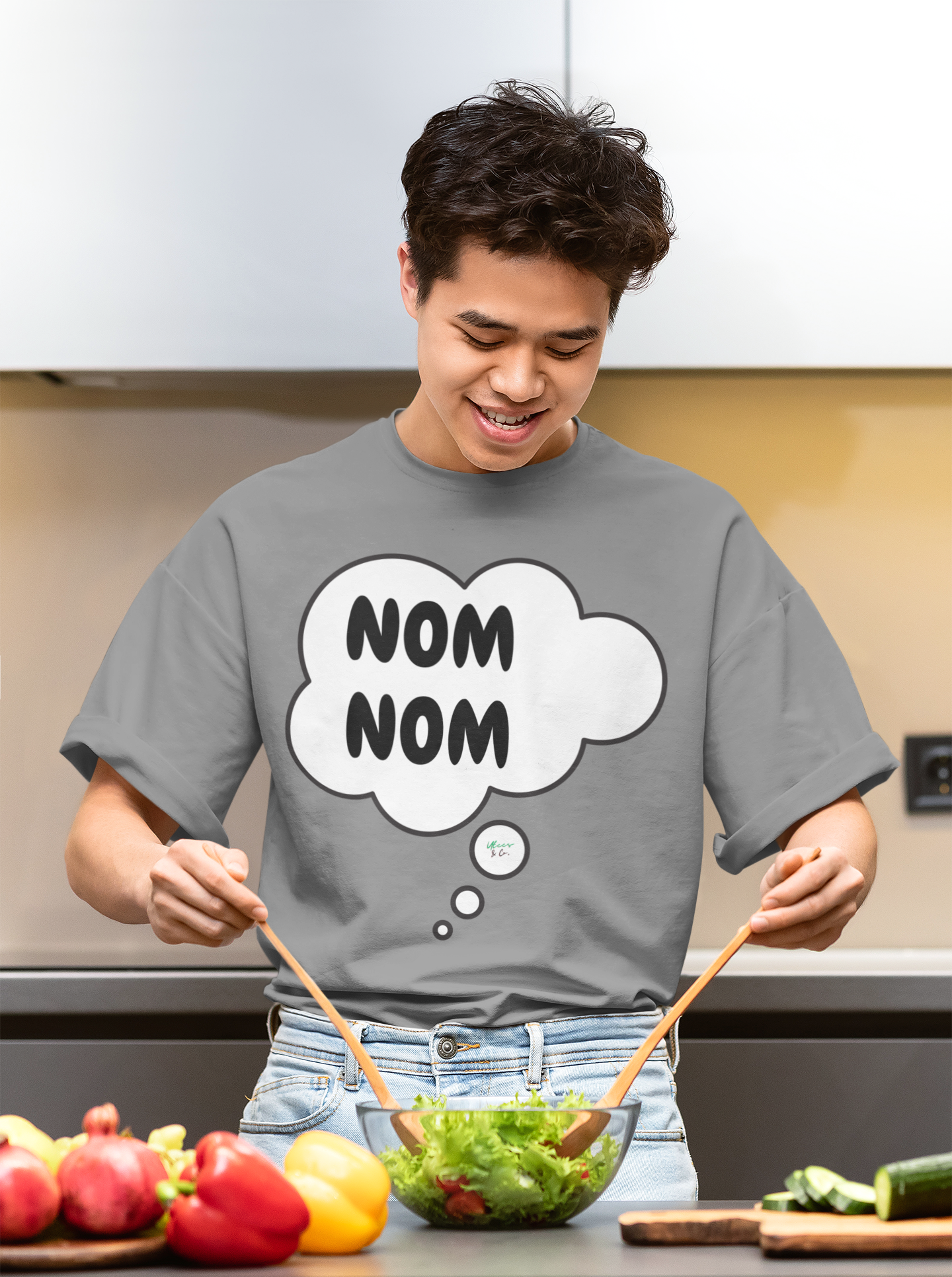 NOM NOM T-SHIRT IN THOUGHT BUBBLE UNISEX TSHIRT FUNNY SAYINGS T SHIRT SARCASTIC SAYINGS T-SHIRT SARCASM TEES