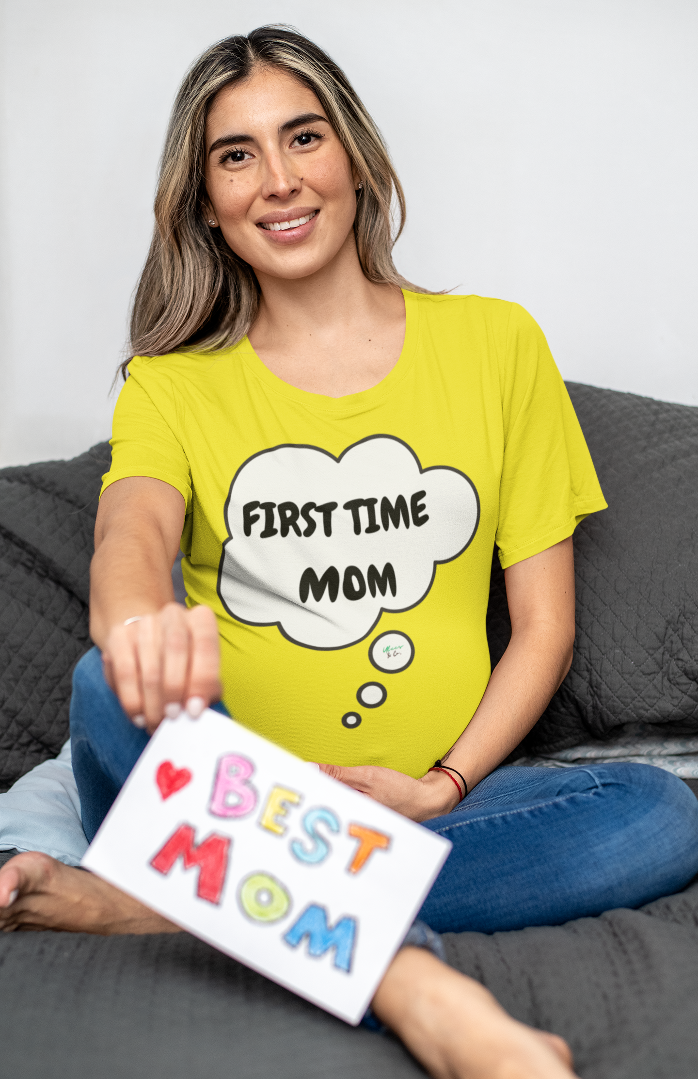 FIRST TIME MOM T-SHIRT IN THOUGHT BUBBLE GRAPHIC UNISEX T-SHIRT MOTHER'S DAY GIFT FOR MOM SHIRTS FOR MOTHER'S TEES FOR NEW MOM'S GIFTS FOR WOMEN CELEBRATE MOM HOLIDAY FOR MOTHER'S
