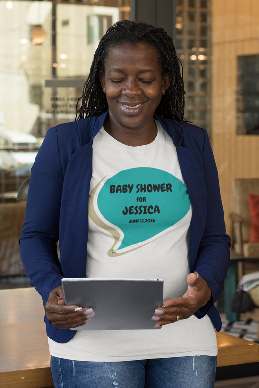 PERSONALIZED BABY SHOWER T-SHIRT CUSTOMIZE GRAPHIC UNISEX T-SHIRT SPEECH BUBBLE CUSTOM SHIRT FOR NEW MOM'S UNIQUE MOM GIFT FOR PREGNANT MOM GIFT FOR BABY SHOWER GIFT CUSTOM GIFT FOR FIRST TIME MOM GIFT