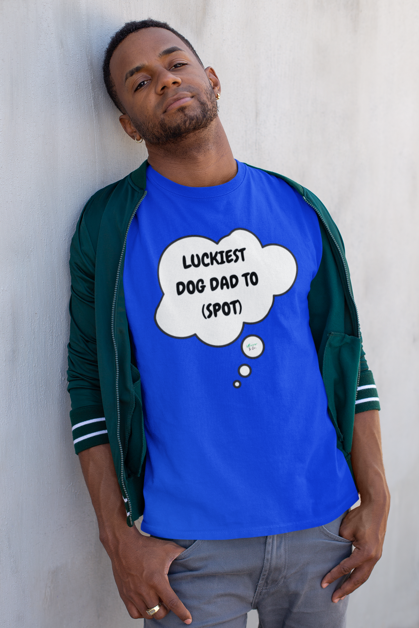 PERSONALIZED PET T-SHIRTS LUCKIEST DOG DAD TO... DOG SHIRTS CUSTOM DAD GIFT TEES FOR PET PARENTS UNIQUE DAD GIFT FOR HIM IN THOUGHT BUBBLE GRAPHIC UNISEX T-SHIRT DAD BIRTHDAY GIFT FOR GRANDPA DAD GIFT FROM KIDS