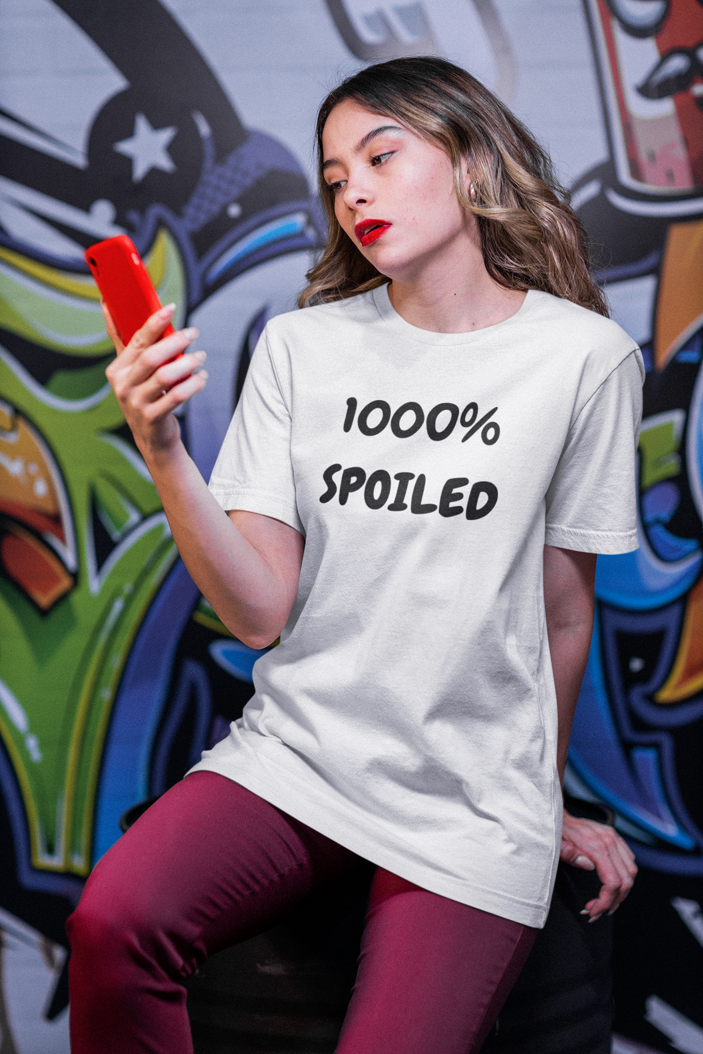 1000% SPOILED  T-SHIRT IN GRAPHIC UNISEX TSHIRT FUNNY SAYINGS T SHIRT SARCASTIC SAYINGS T-SHIRT SARCASM TEES GIFTS FOR WOMEN GIFT FOR MEN