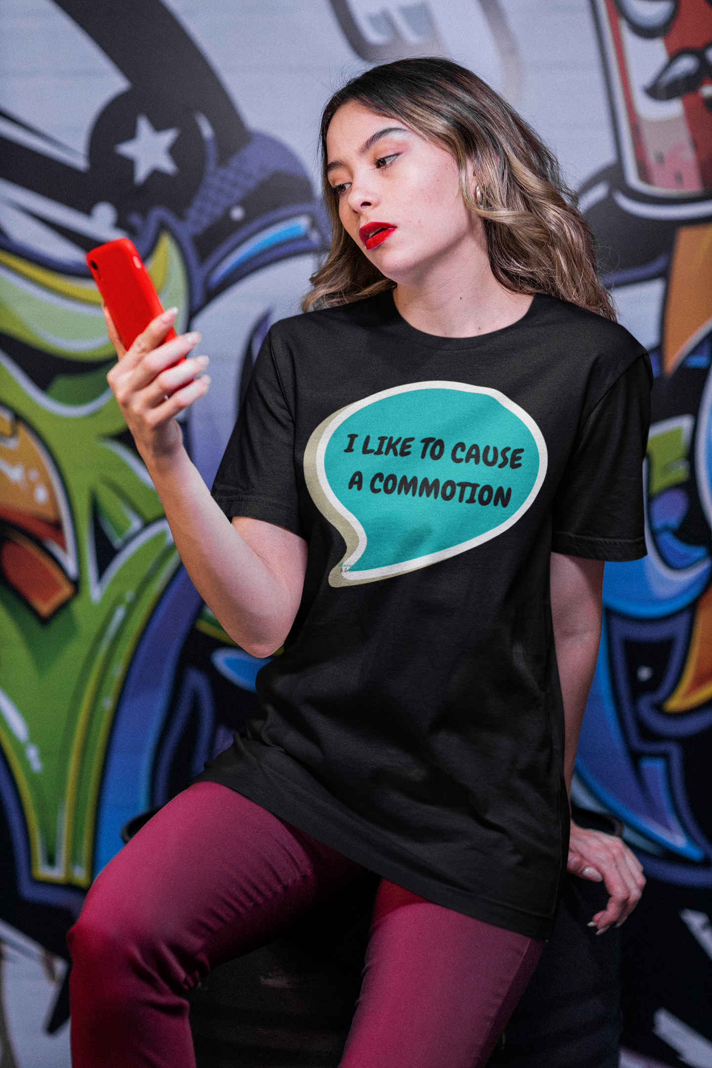 I LIKE TO CAUSE A COMMOTION T-SHIRT IN SPEECH BUBBLE UNISEX TSHIRT FUNNY SAYINGS T SHIRT SARCASTIC SAYINGS T-SHIRT SARCASM TEES