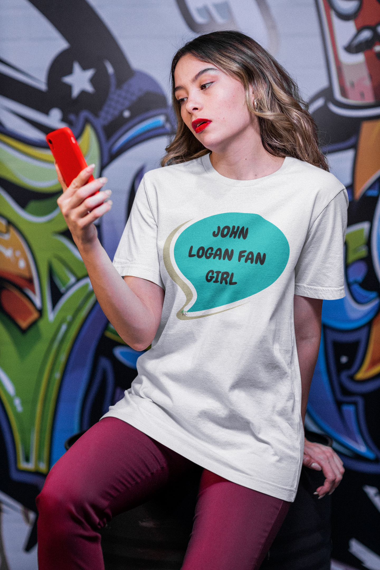 JOHN LOGAN FAN GIRL T-SHIRT HOCKEY PLAYER UNIQUE GRAPHIC UNISEX SPEECH BUBBLE SHIRT STREETWEAR FASHION OFF CAMPUS TEES OFF CAMPUS SERIES HOCKEY TEAM TEES BIRTHDAY GIFTS FOR WOMEN GIFT FOR MEN