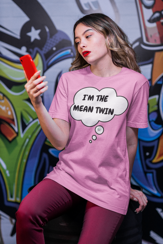 I'M THE MEAN TWIN T-SHIRT UNIQUE GRAPHIC UNISEX IN THOUGHT BUBBLE DESIGN SHIRT CASUAL STREETWEAR FASHION FUNNY SAYINGS TEES SARCASTIC TEES BIRTHDAY GIFTS WOMEN SHIRTS FOR MEN