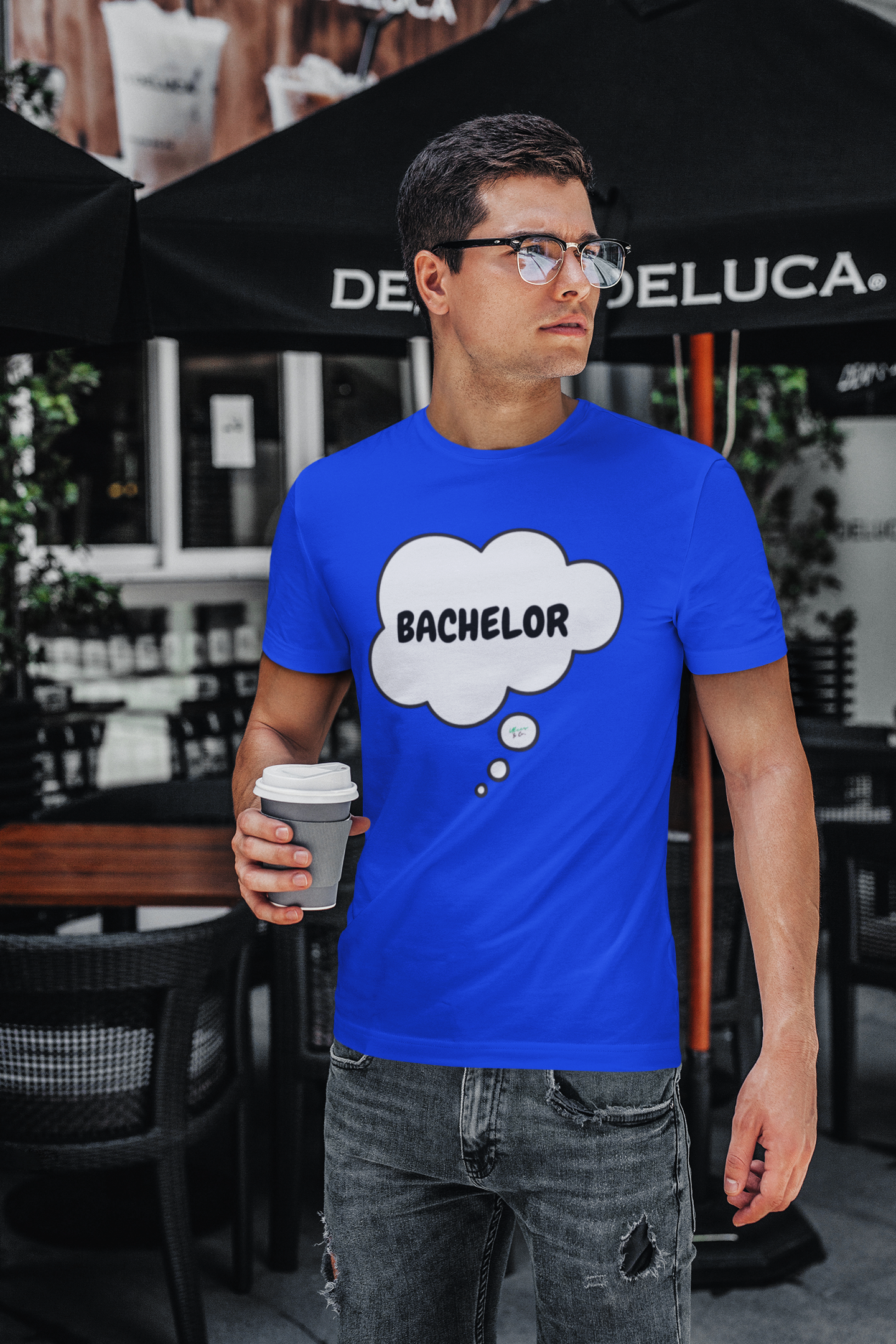 BACHELOR IN THOUGHT BUBBLE GRAPHIC UNISEX T-SHIRT BRIDAL SHOWER GIFT TEES GROOM TO BE TEES FOR WOMAN SHIRTS GIFTS WEDDING GIFTS SHIRTS FOR GROOMS FOR WOMEN