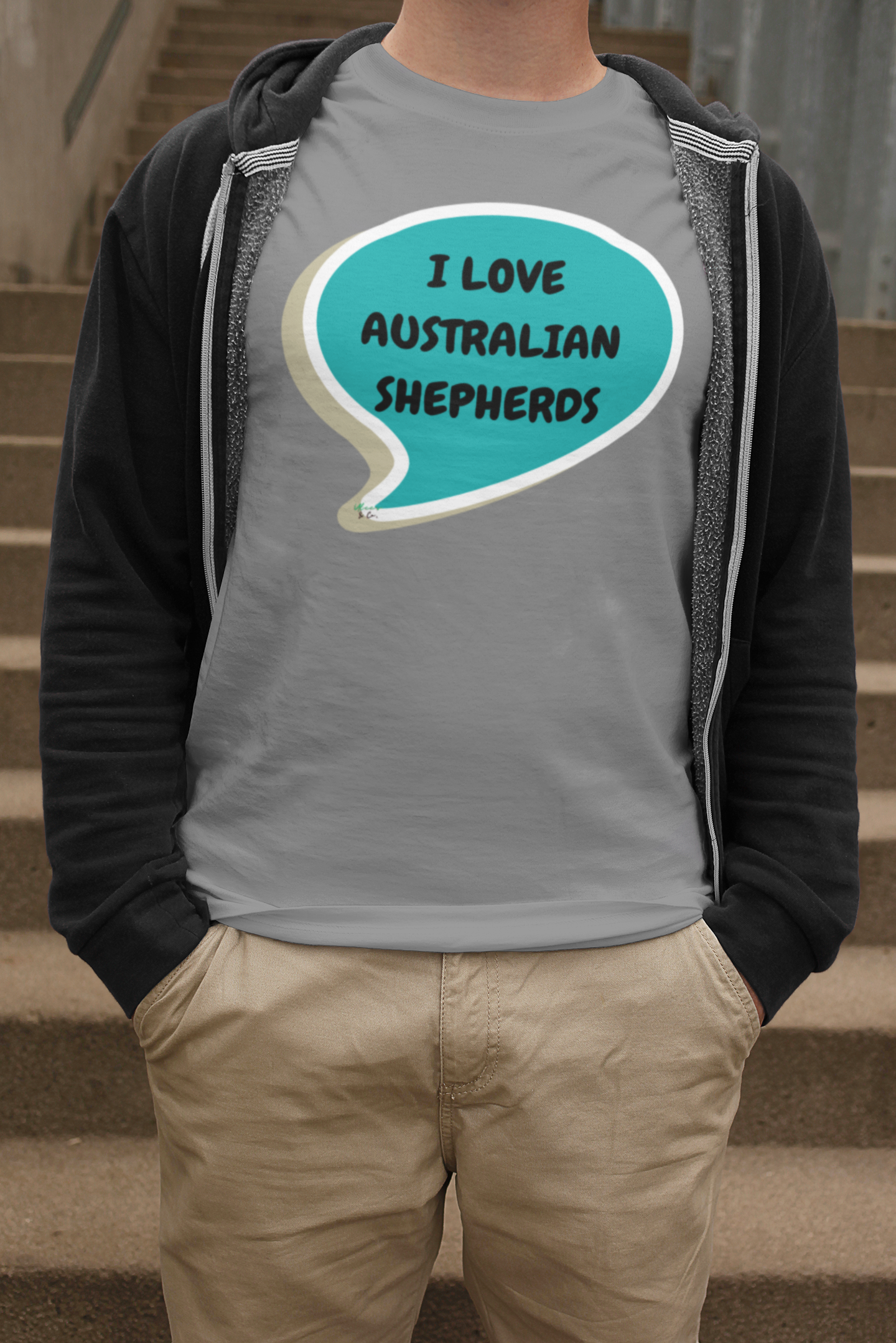 I LOVE AUSTRALIAN SHEPHERDS T-SHIRT UNIQUE GRAPHIC UNISEX SPEECH BUBBLE DESIGN SHIRT STREETWEAR FASHION PET GIFTS DOG MOM TEE SHIRTS FOR WOMEN DOG DAD GIFT FOR MEN CLOTHING BRAND PET PARENTS