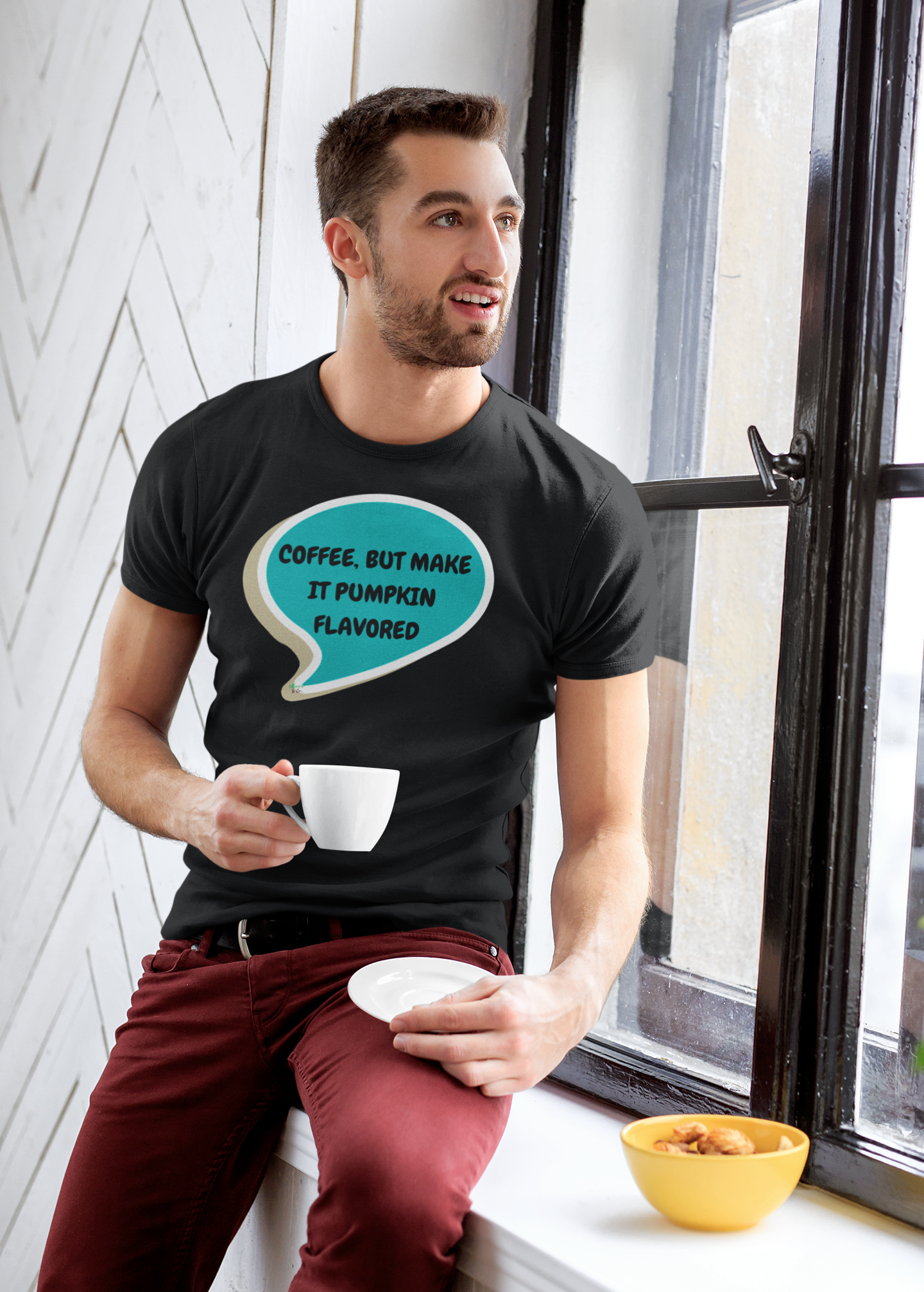 COFFEE, BUT MAKE IT PUMPKIN FLAVORED T-SHIRT FOR COFFEE LOVERS TEES FOR COFFEE DRINKERS STREETWEAR FASHION UNIQUE GRAPHIC UNISEX T-SHIRT SPEECH BUBBLE FOR BIRTHDAY GIFT FOR CAFFEINE LOVER TEES FOR HALLOWEEN FOR WOMEN GIFT FOR MEN FALL CLOTHING