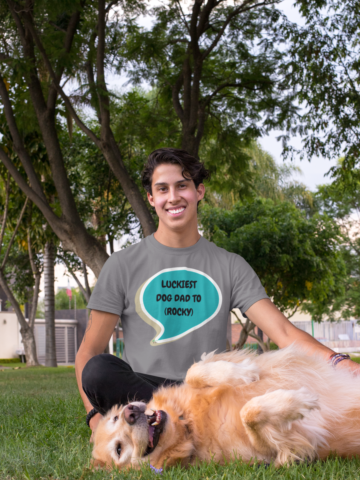 CUSTOM PET T-SHIRTS LUCKIEST DOG DAD TO... DOG SHIRTS PERSONALIZED DAD GIFT TEES FOR PET PARENTS UNIQUE DAD GIFT FOR HIM IN SPEECH BUBBLE GRAPHIC UNISEX T-SHIRT DAD BIRTHDAY GIFT FOR GRANDPA DAD GIFT FROM KIDS