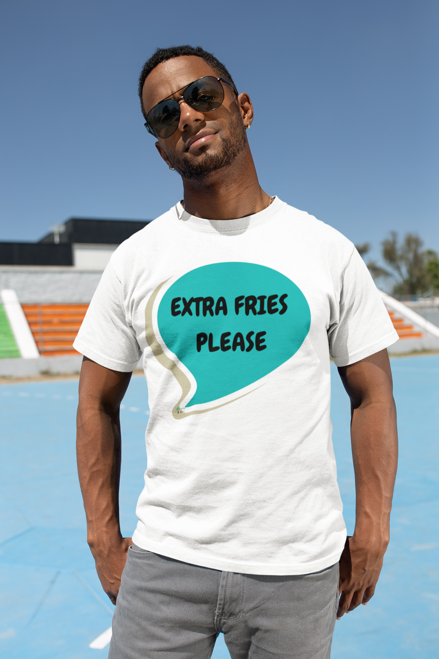 EXTRA FRIES PLEASE T-SHIRT IN SPEECH BUBBLE GRAPHIC UNISEX TSHIRT FUNNY SAYINGS T SHIRT SARCASTIC SAYINGS T-SHIRT SARCASM TEES GIFTS FOR WOMEN GIFT FOR MEN