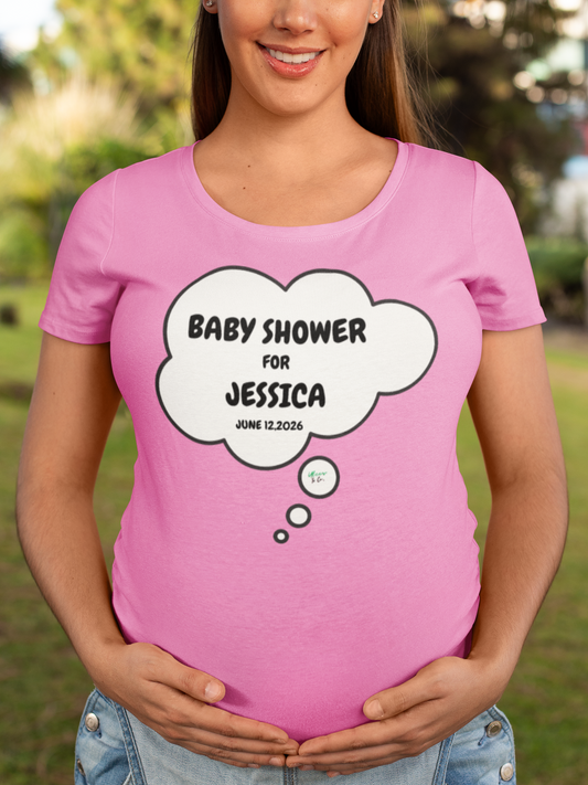 PERSONALIZED BABY SHOWER T-SHIRT CUSTOMIZE GRAPHIC UNISEX T-SHIRT THOUGHT BUBBLE CUSTOM SHIRT FOR NEW MOM'S UNIQUE MOM GIFT FOR PREGNANT MOM GIFT FOR BABY SHOWER GIFT CUSTOM GIFT FOR FIRST TIME MOM GIFT