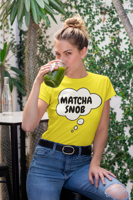 MATCHA SNOB T-SHIRT COFFEE LOVERS TEES FOR COFFEE DRINKER IN STREETWEAR FASHION UNIQUE GRAPHIC UNISEX T-SHIRT THOUGHT BUBBLE BIRTHDAY GIFT FOR CAFFEINE LOVER TEES FOR COFFEE GIFT UNIQUE GIFTS FOR WOMEN GIFT FOR MEN CLOTHING BRAND