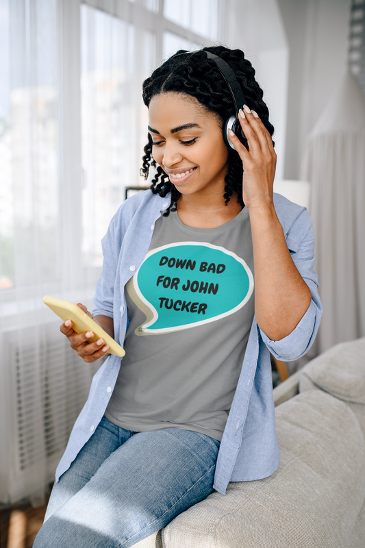 DOWN BAD FOR JOHN TUCKER T-SHIRT HOCKEY PLAYER UNIQUE GRAPHIC UNISEX SPEECH BUBBLE SHIRT STREETWEAR FASHION OFF CAMPUS TEES OFF CAMPUS SERIES HOCKEY TEAM TEES BIRTHDAY GIFTS FOR WOMEN GIFT FOR MEN