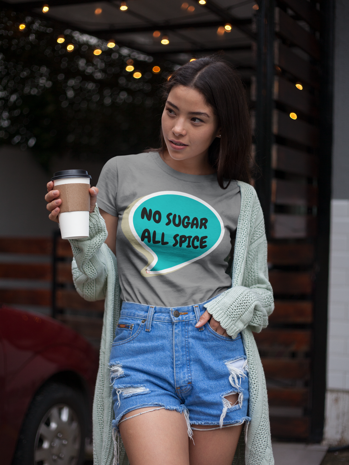 NO SUGAR ALL SPICE  T-SHIRT IN THOUGHT BUBBLE UNISEX TSHIRT FUNNY SAYINGS T SHIRT SARCASTIC SAYINGS T-SHIRT SARCASM TEES