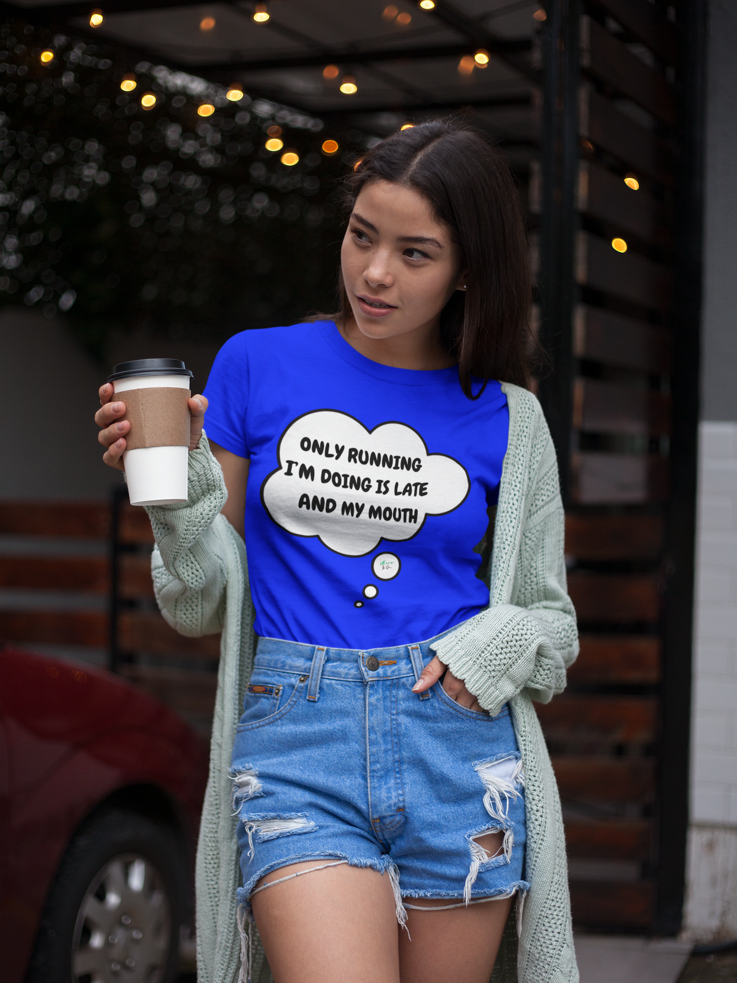 ONLY RUNNING I'M DOING IS LATE AND MY MOUTH T-SHIRT IN THOUGHT BUBBLE UNISEX TSHIRT FUNNY SAYINGS T SHIRT SARCASTIC SAYINGS T-SHIRT SARCASM TEES