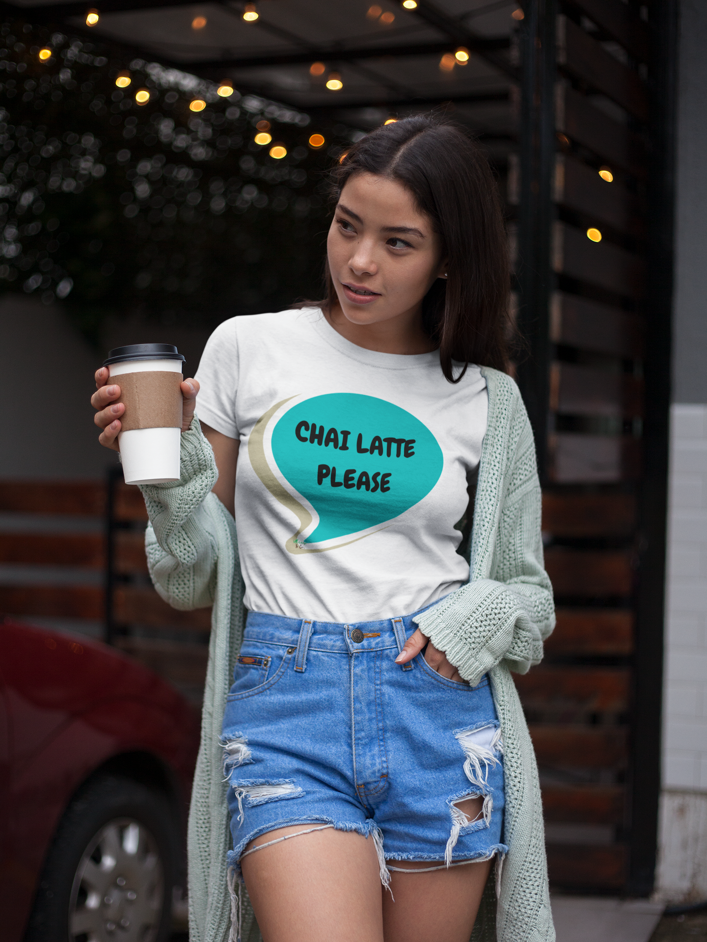CHAI LATTE PLEASE IN SPEECH BUBBLE GRAPHIC UNISEX T-SHIRT COFFEE LOVER TEES GIFT FOR WOMAN SHIRTS GIFTS CAFFEINE LOVERS TSHIRTS FOR MEN COFFEE DRINKER GIFTS