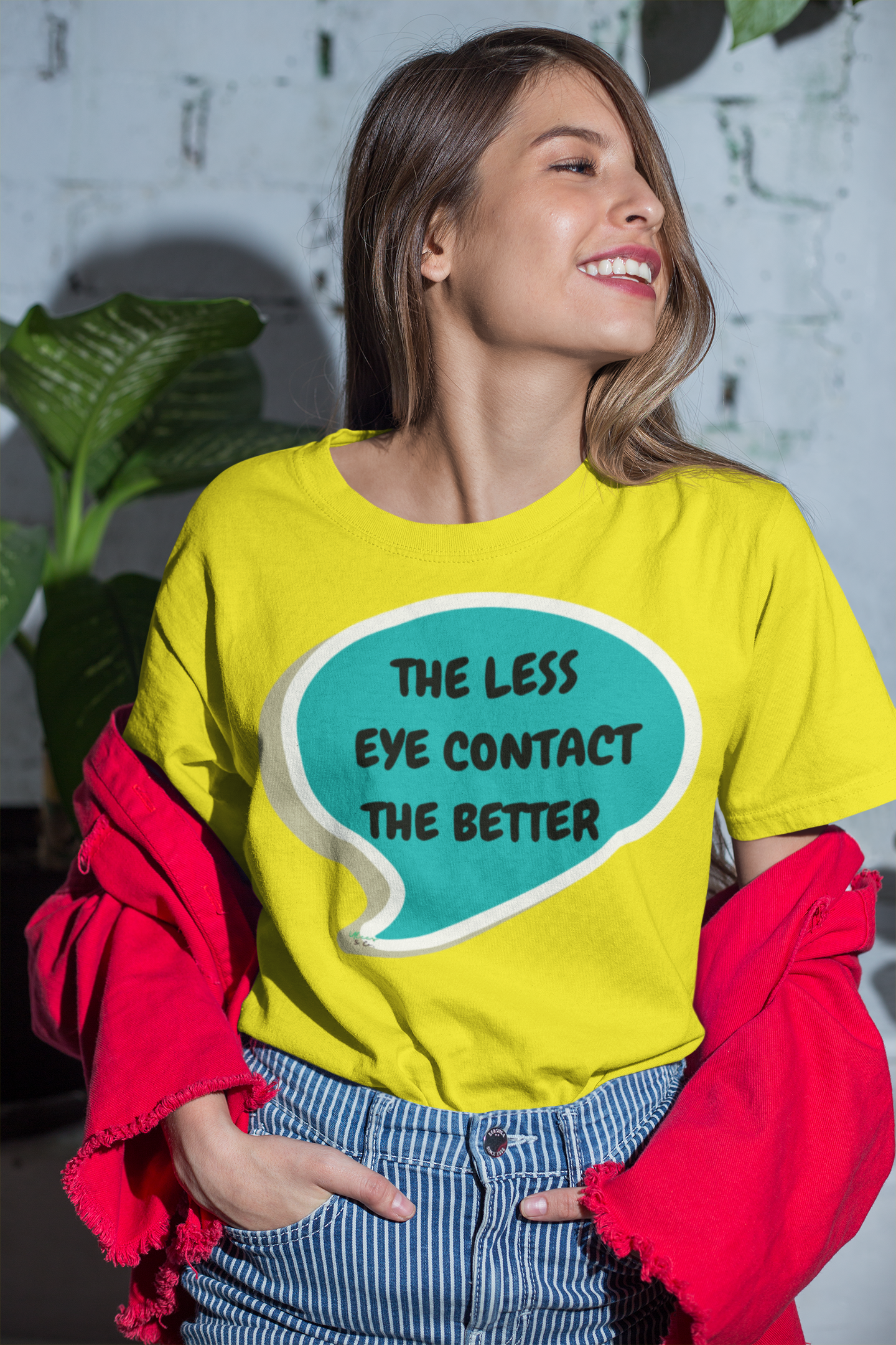 THE LESS EYE CONTACT THE BETTER T-SHIRT IN SPEECH BUBBLE UNISEX TSHIRT FUNNY SAYINGS T SHIRT SARCASTIC SAYINGS T-SHIRT SARCASM TEES