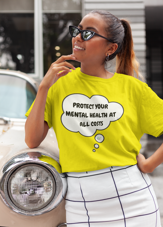PROTECT YOUR MENTAL HEALTH AT ALL COSTS T-SHIRT IN THOUGHT BUBBLE UNISEX TSHIRT FUNNY SAYINGS T SHIRT SARCASTIC SAYINGS T-SHIRT SARCASM TEES
